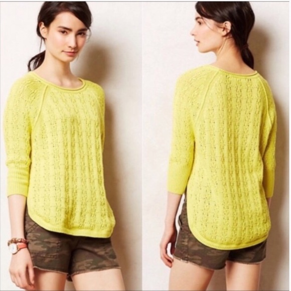 Anthropologie Sweaters - Anthropologie Sparrow | Yellow Open Knit Sweater